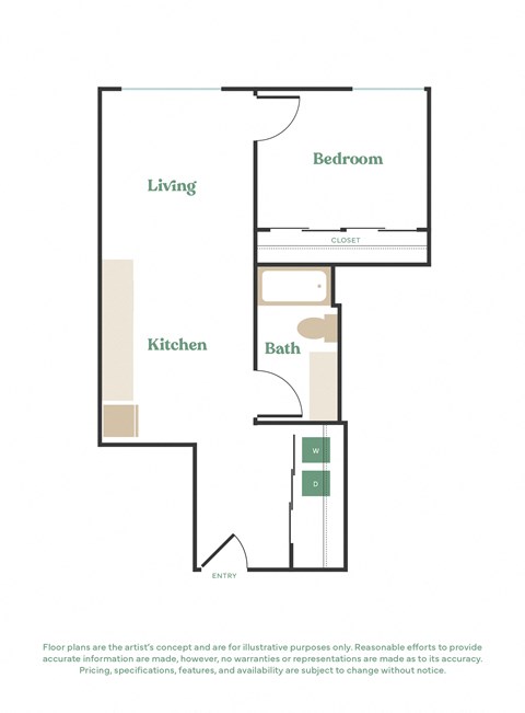 a floor plan of a unit with a bedroom and a kitchen